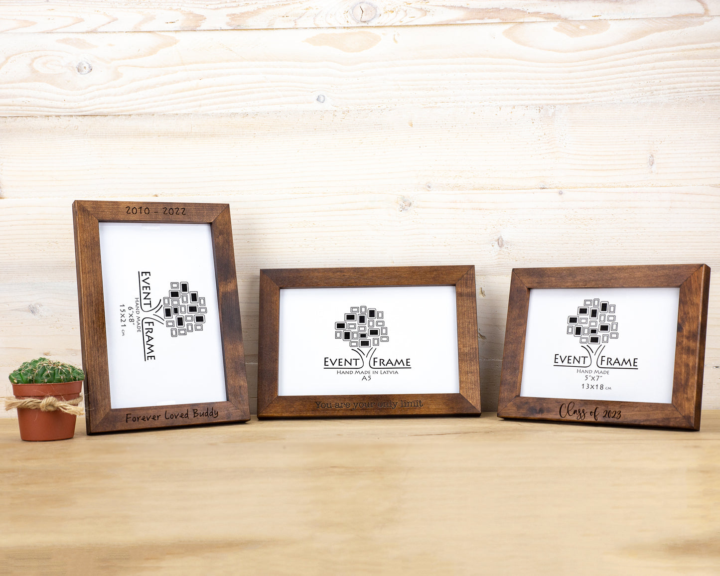 Engraved Brown Photo Frame from Solid Birch Wood