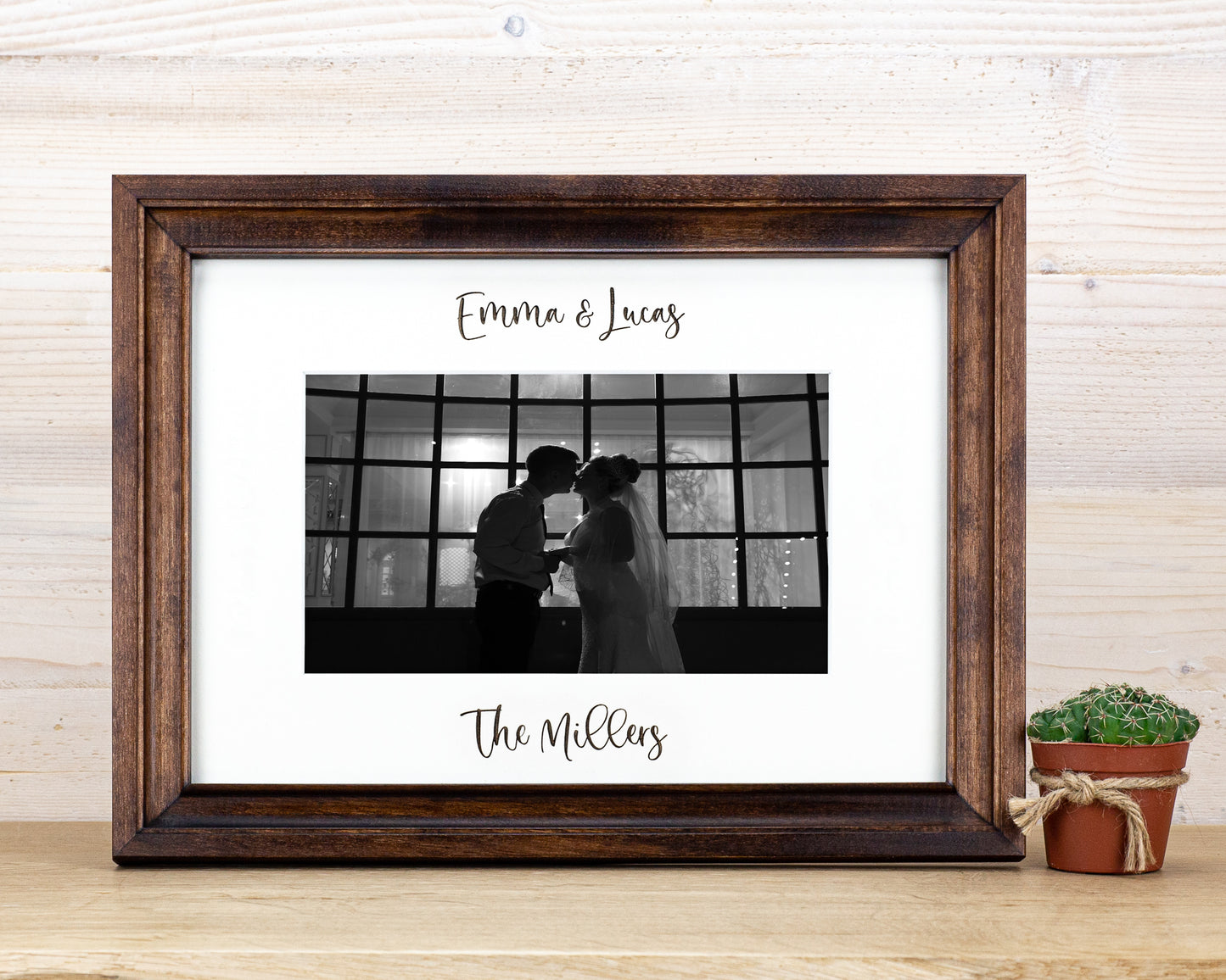 Brown Photo Frame with Engraved Mat from Solid Birch Wood