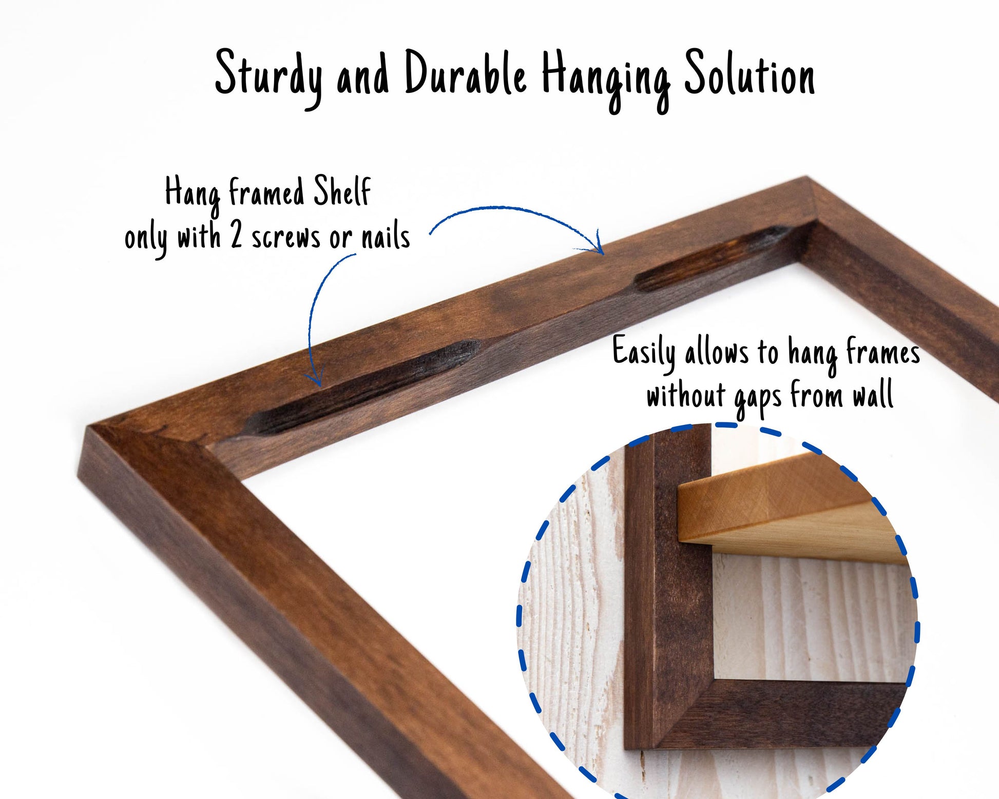 Sturdy quality handmade wooden unique floating shelf in dark brown.